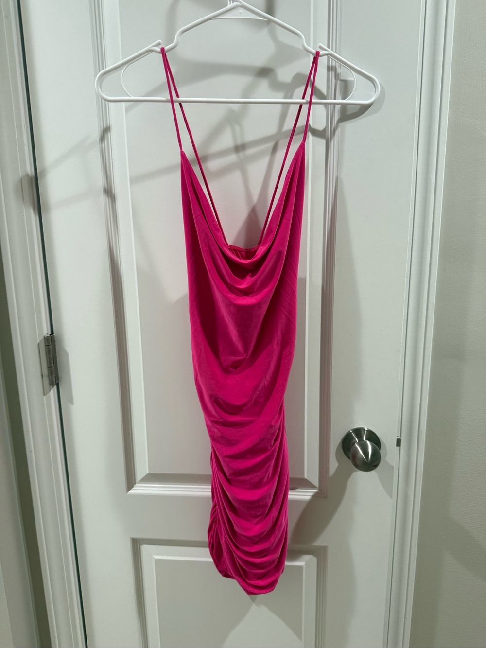Sabora Hot Pink Cowl Neck Spaghetti Strap Mini Dress